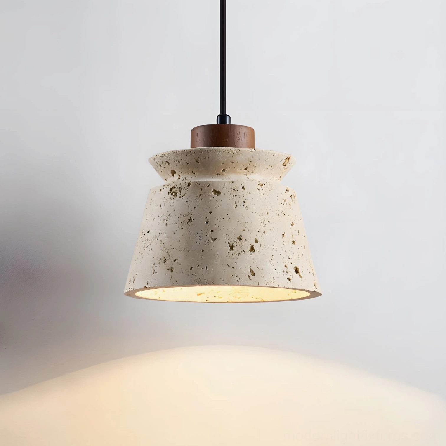 Walnut Color & Grey travertine pendant light variant, sophisticated modern stone fixture