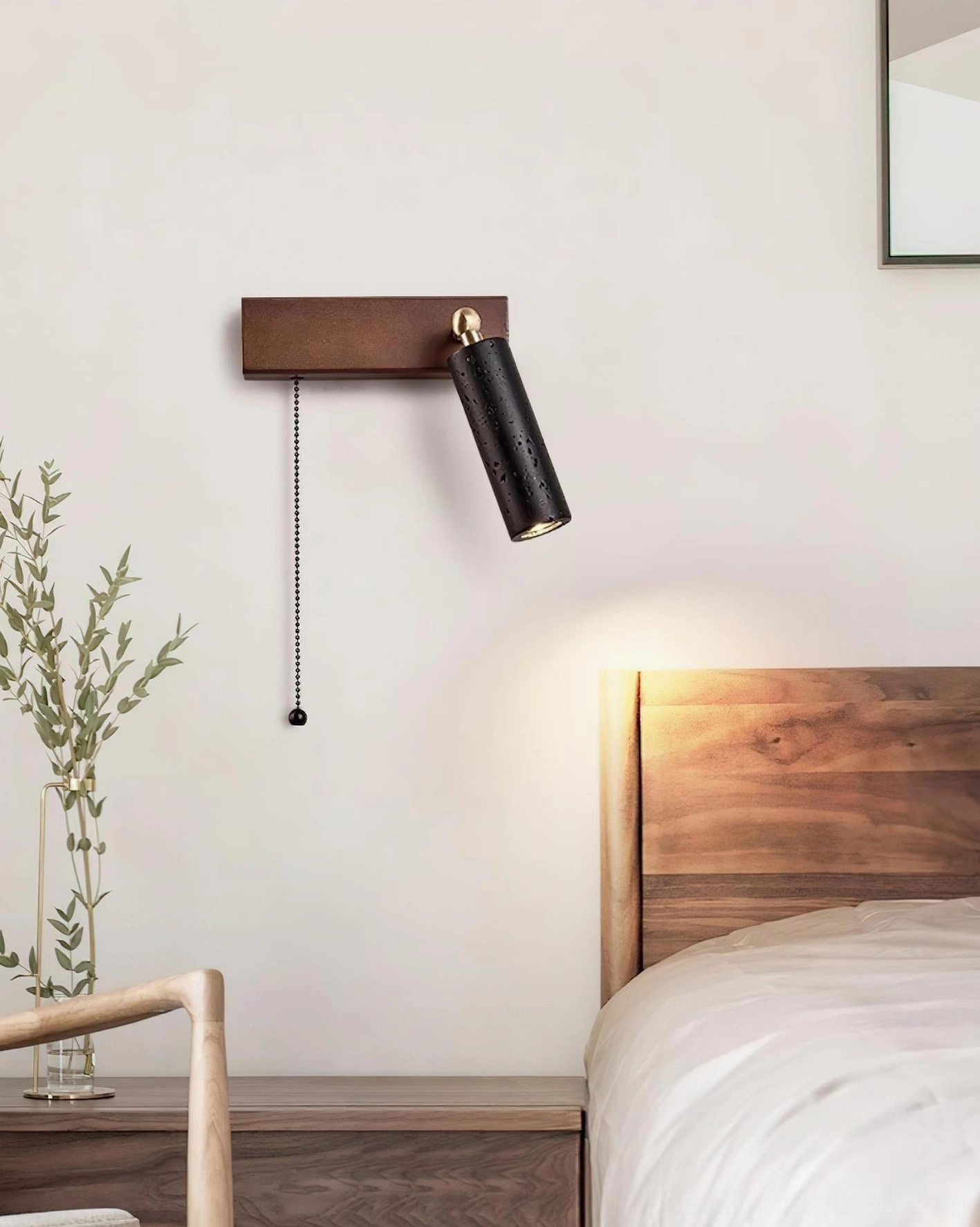 Travertine wall sconce with pull chain – modern minimalist fixture for bedrooms, bathrooms, and hallways