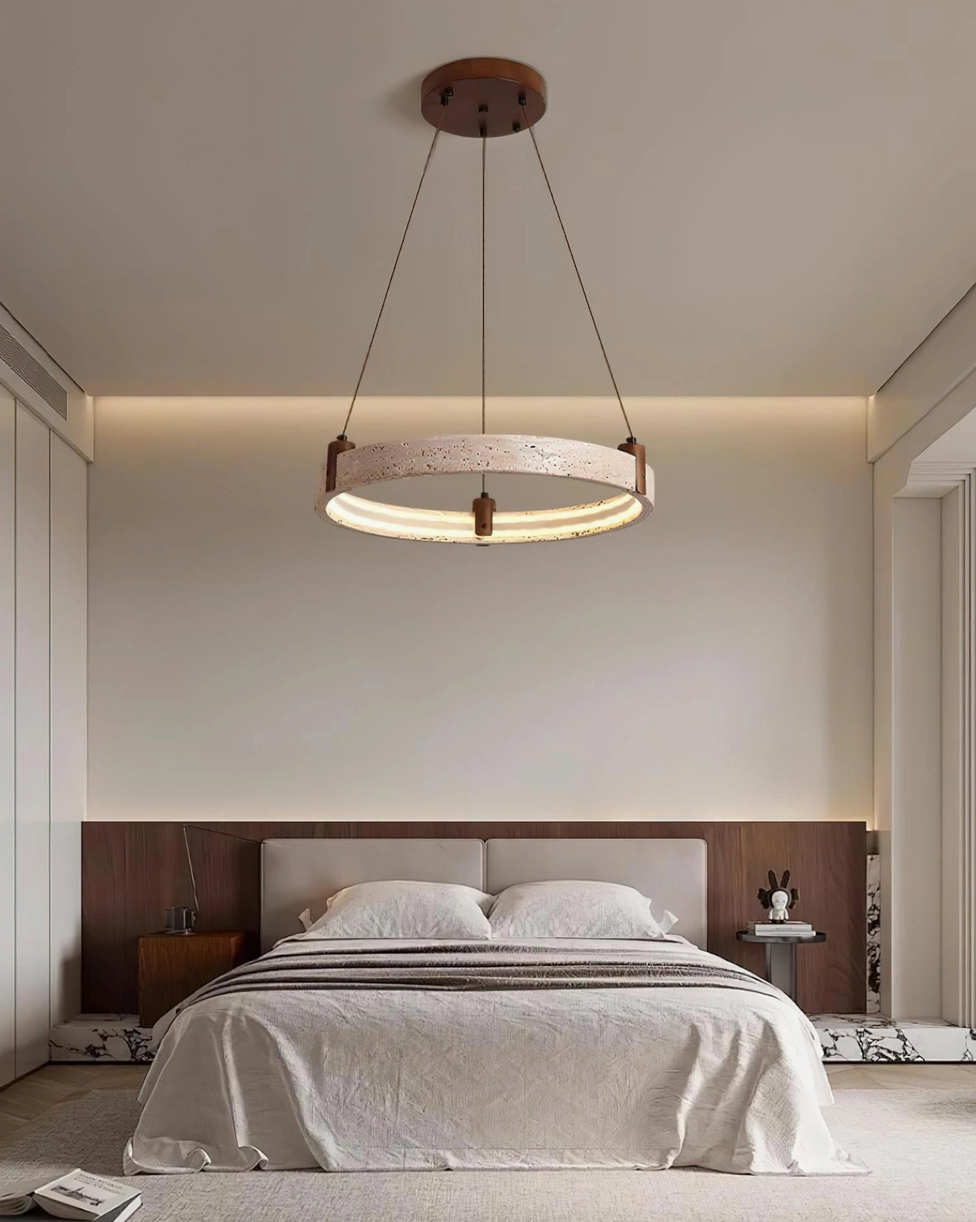 Eclora travertine ring pendant light architectural interior accent piece
