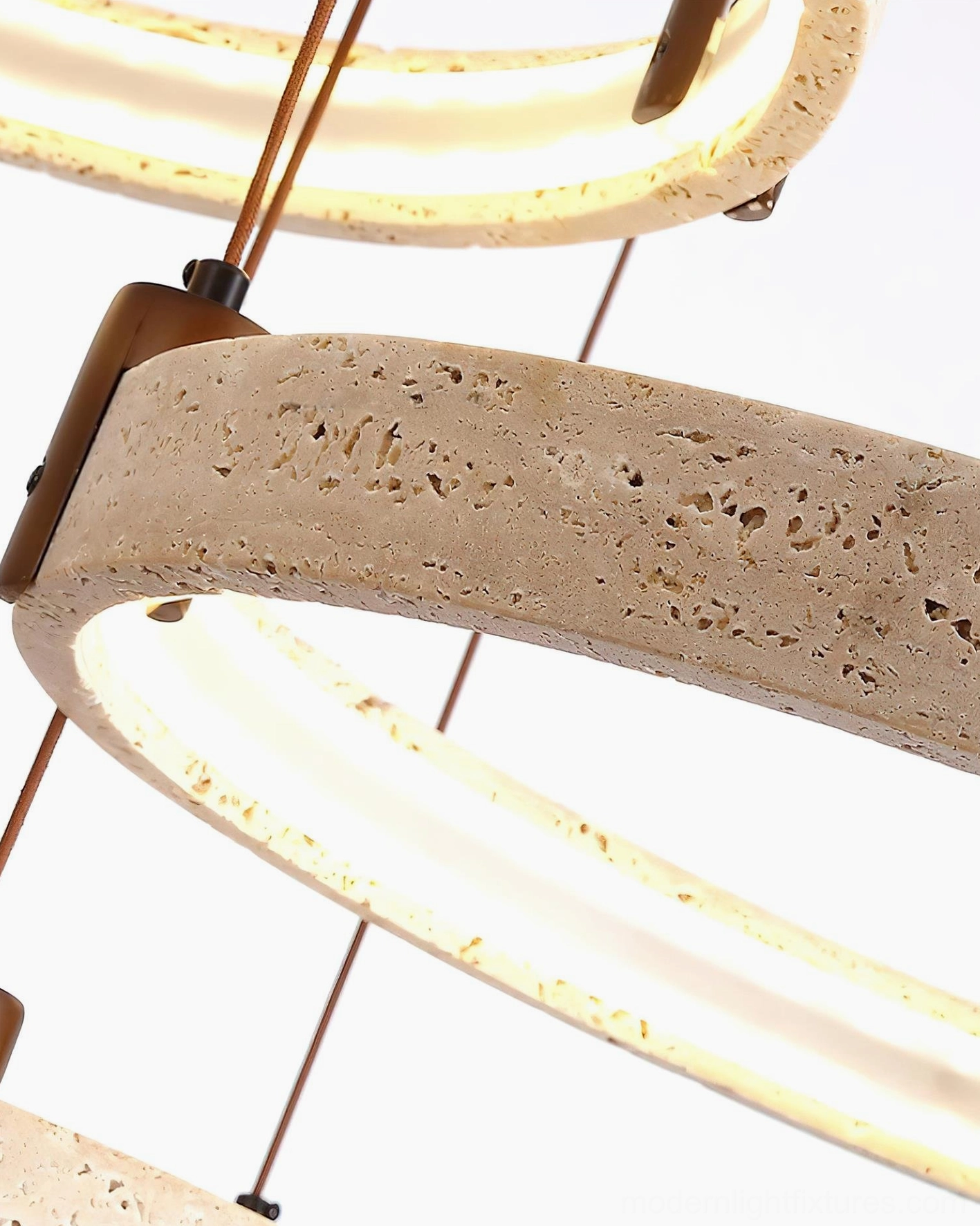 Multi-ring travertine pendant light creating architectural depth and dimension