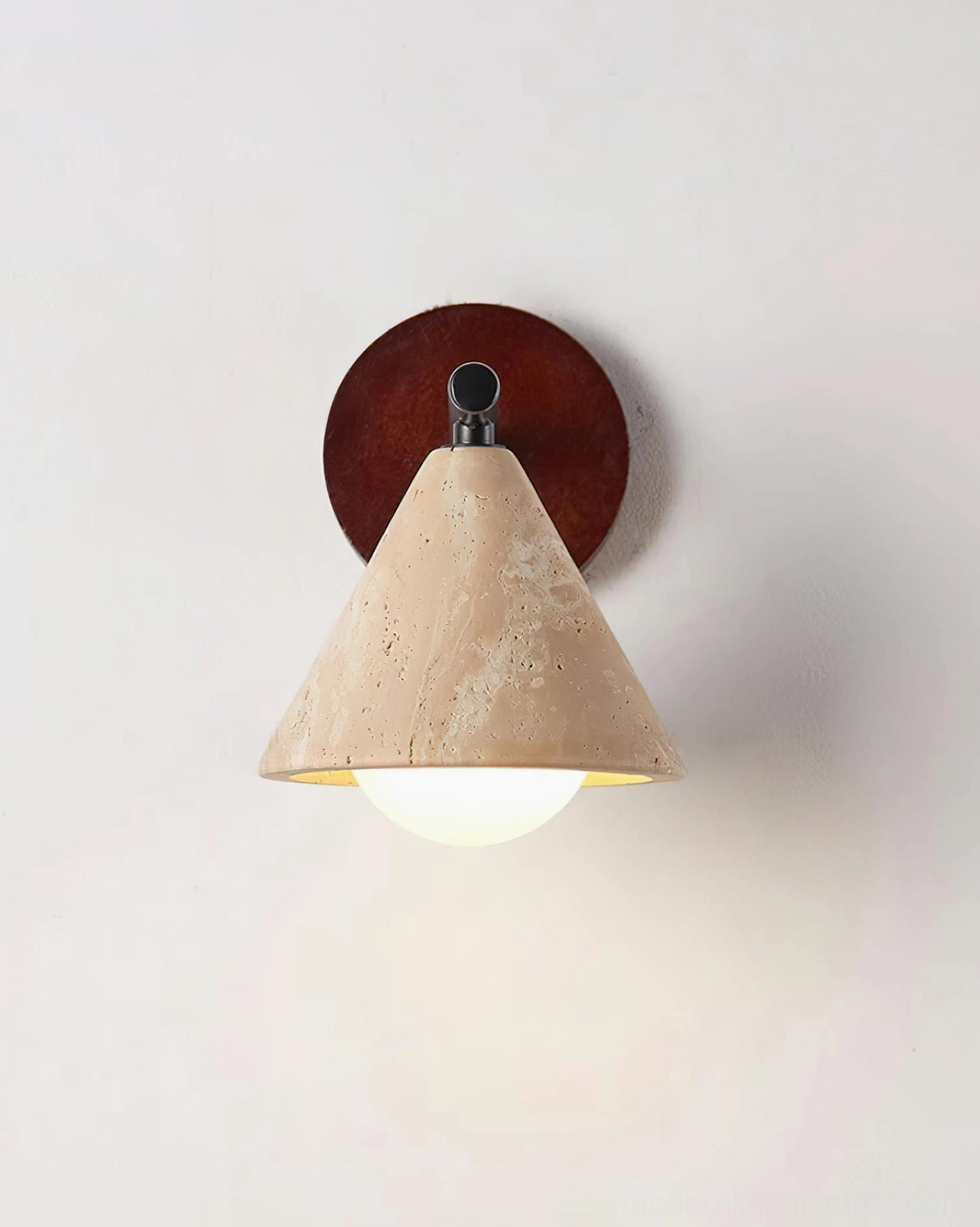 Travertine conical wall sconce dimmer-compatible ambient lighting fixture