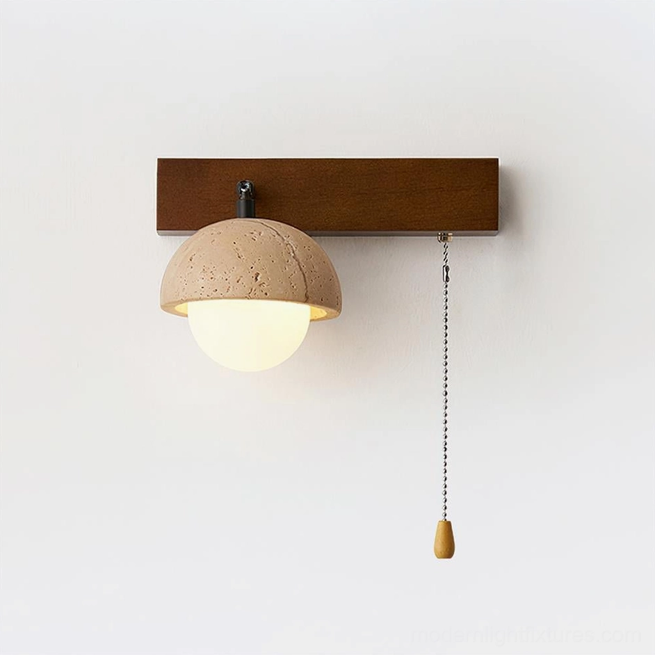 Travertine wall lamp in walnut wood finish - warm rustic interior styling and ambiance