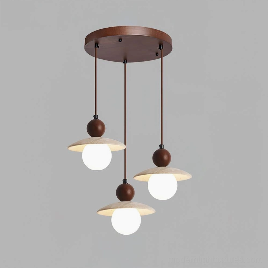 Pendant light travertine shade close-up natural surface texture holes cracks authentic stone characteristic