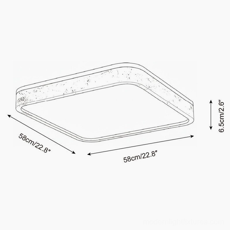 58cm travertine square ceiling light extra large isometric schematic - professional dimensions