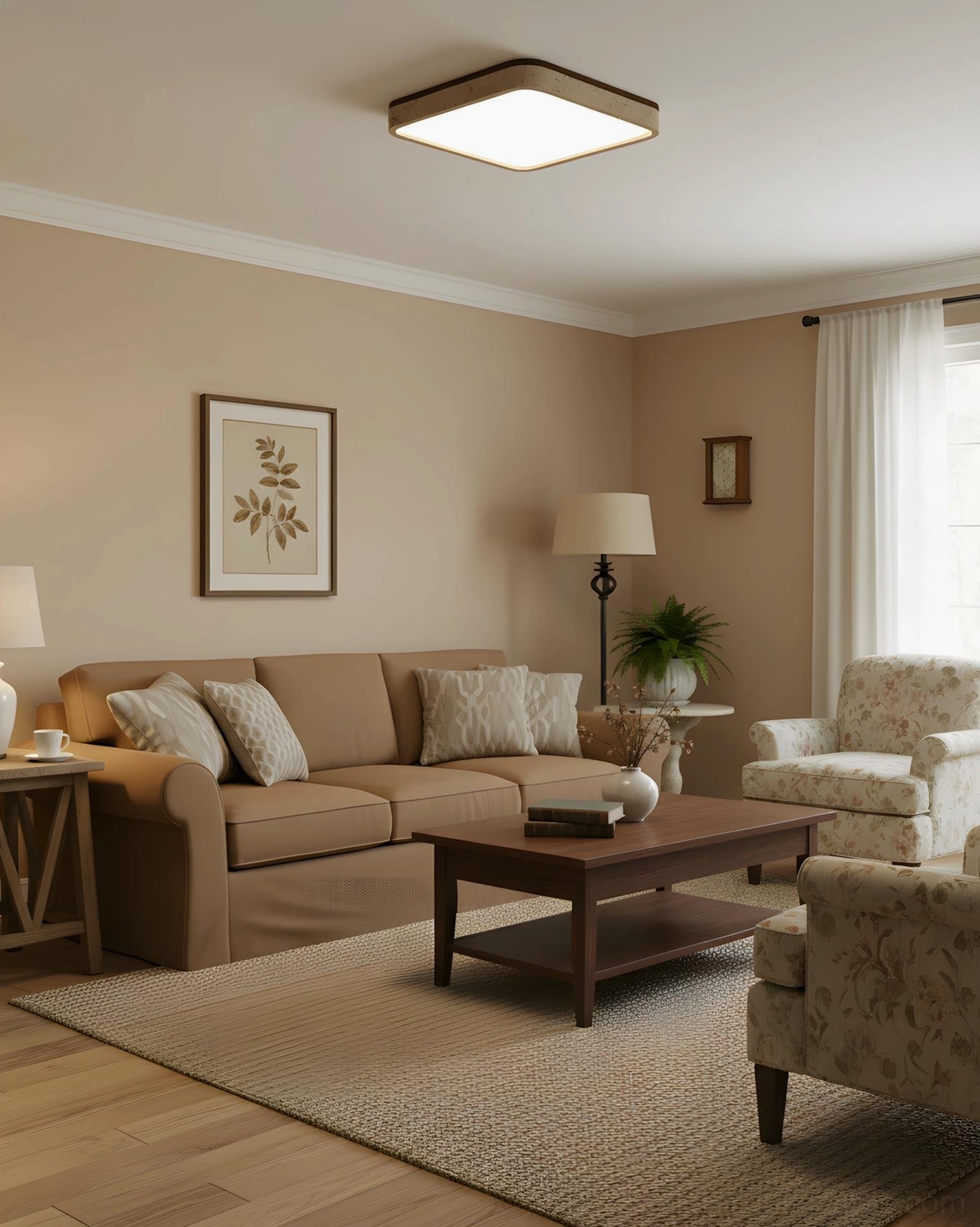 Square travertine ceiling light mounted on ceiling - flush mount modern fixture installation