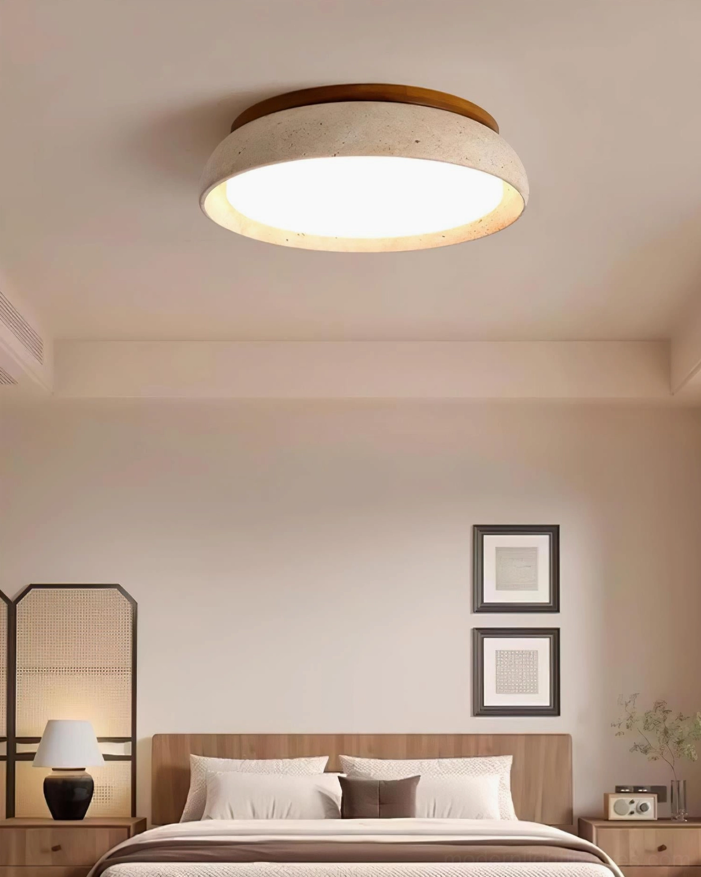 Travertine stone ceiling light showing cream color and natural material characteristics