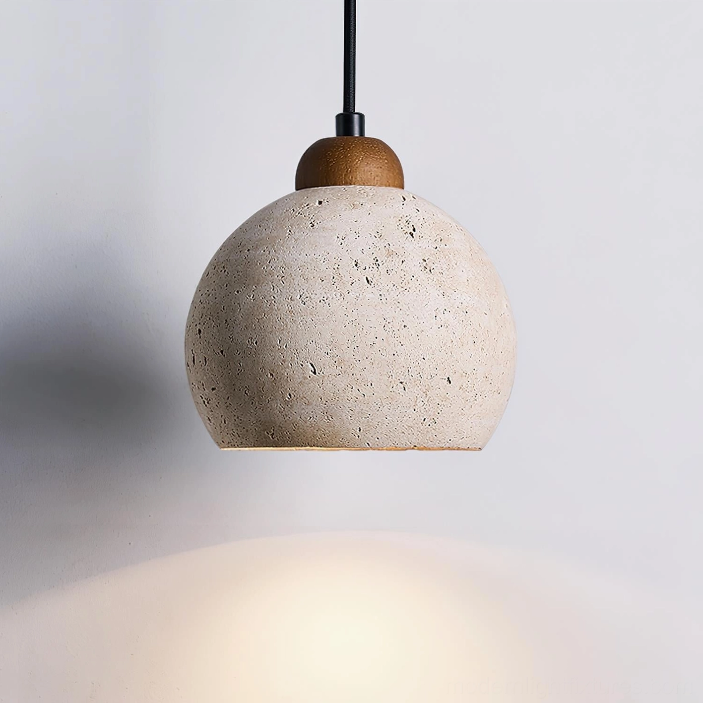 beige travertine pendant light side angle natural stone surface finish