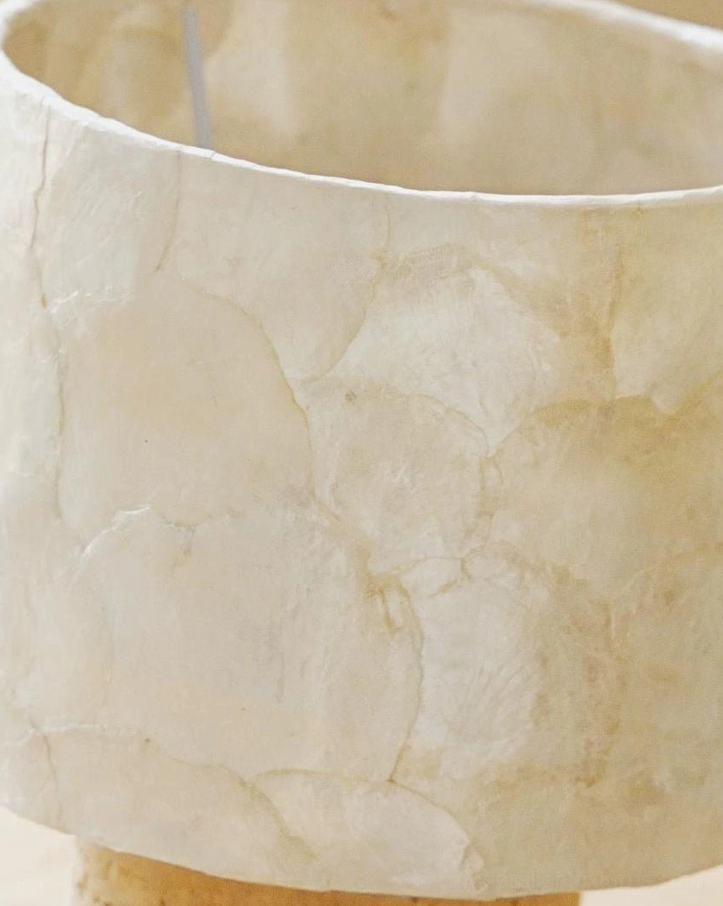 Compact travertine stone table lamp with E27 socket and corded plug-in design