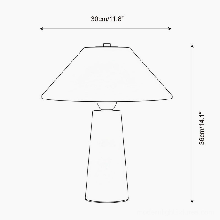Auralin travertine table lamp technical drawing showing width 30cm and height 36cm dimensions