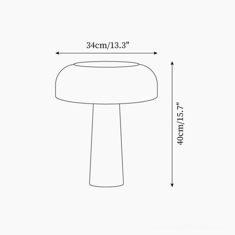 Technical line drawing of travertine table lamp showing dimensions 40cm height and 34cm diameter specifications