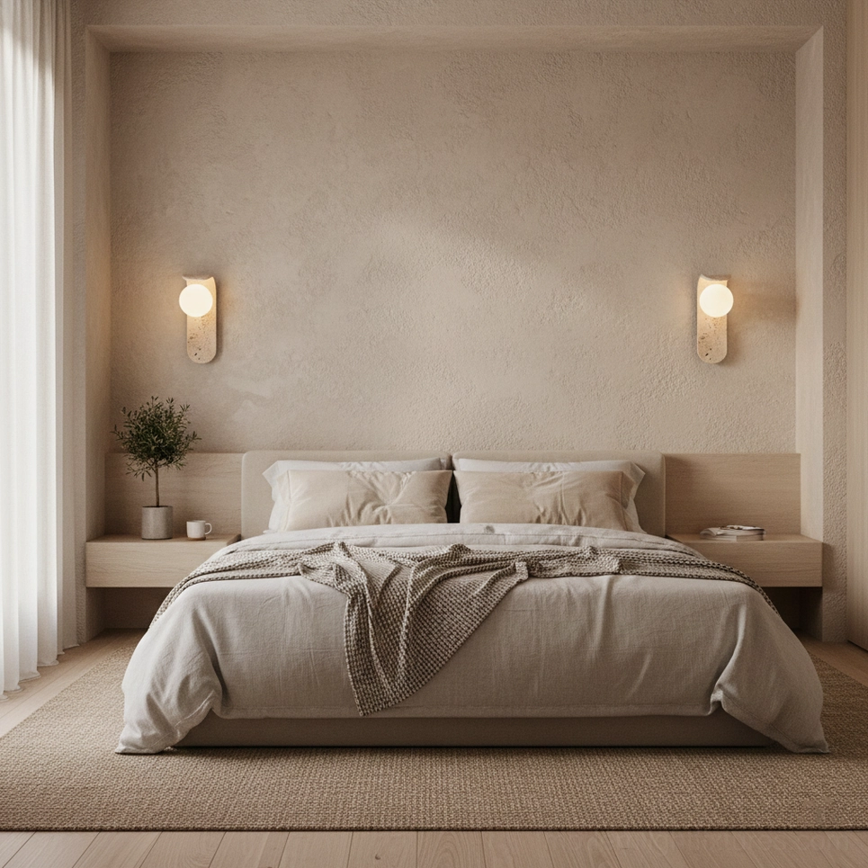 Minimalist travertine wall lamp mounted - contemporary home lighting solution