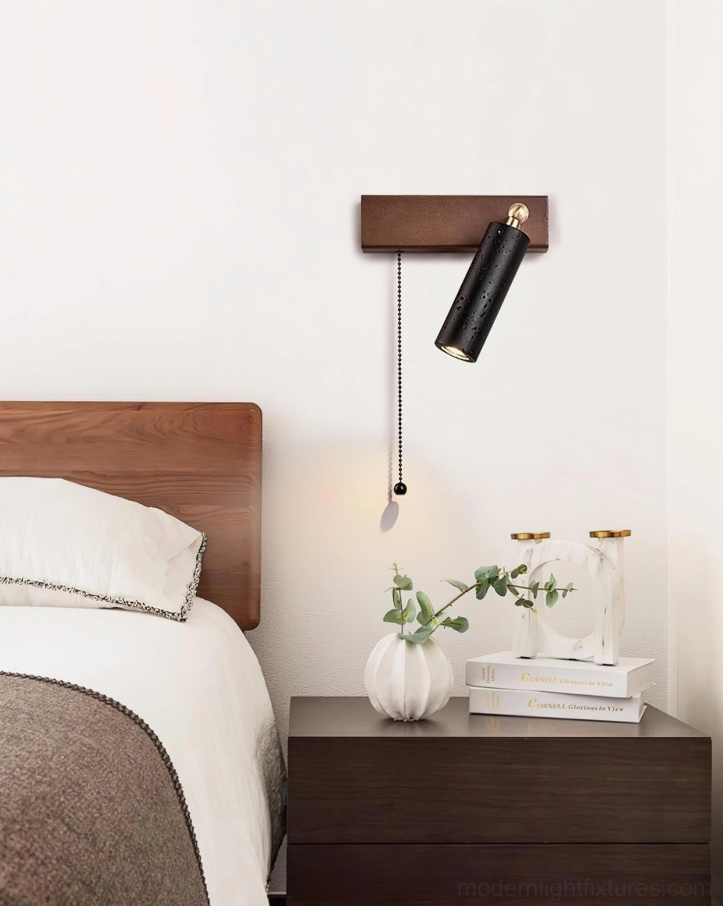 Artisanal travertine wall lamp with natural stone pores and wabi-sabi beauty – modern home lighting design