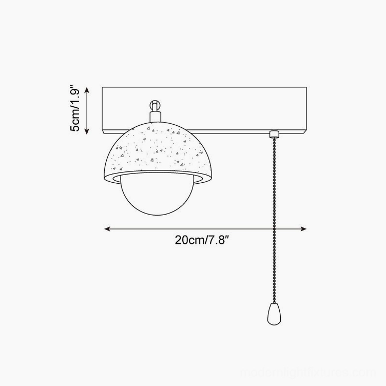 Technical schematic and dimensional specifications for travertine wall sconce installation