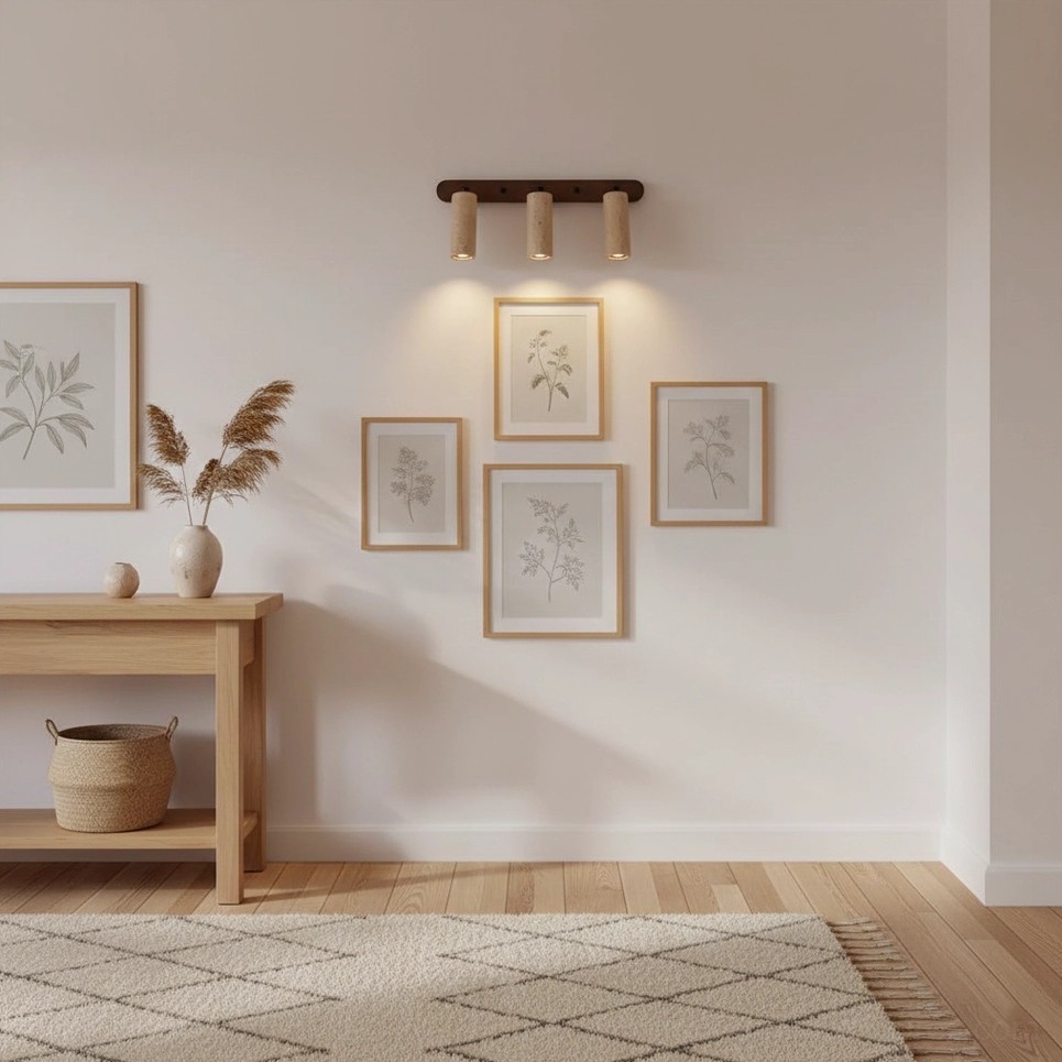 Ricerca travertine wall sconce ambient lighting effect in interior space with soft downward beam