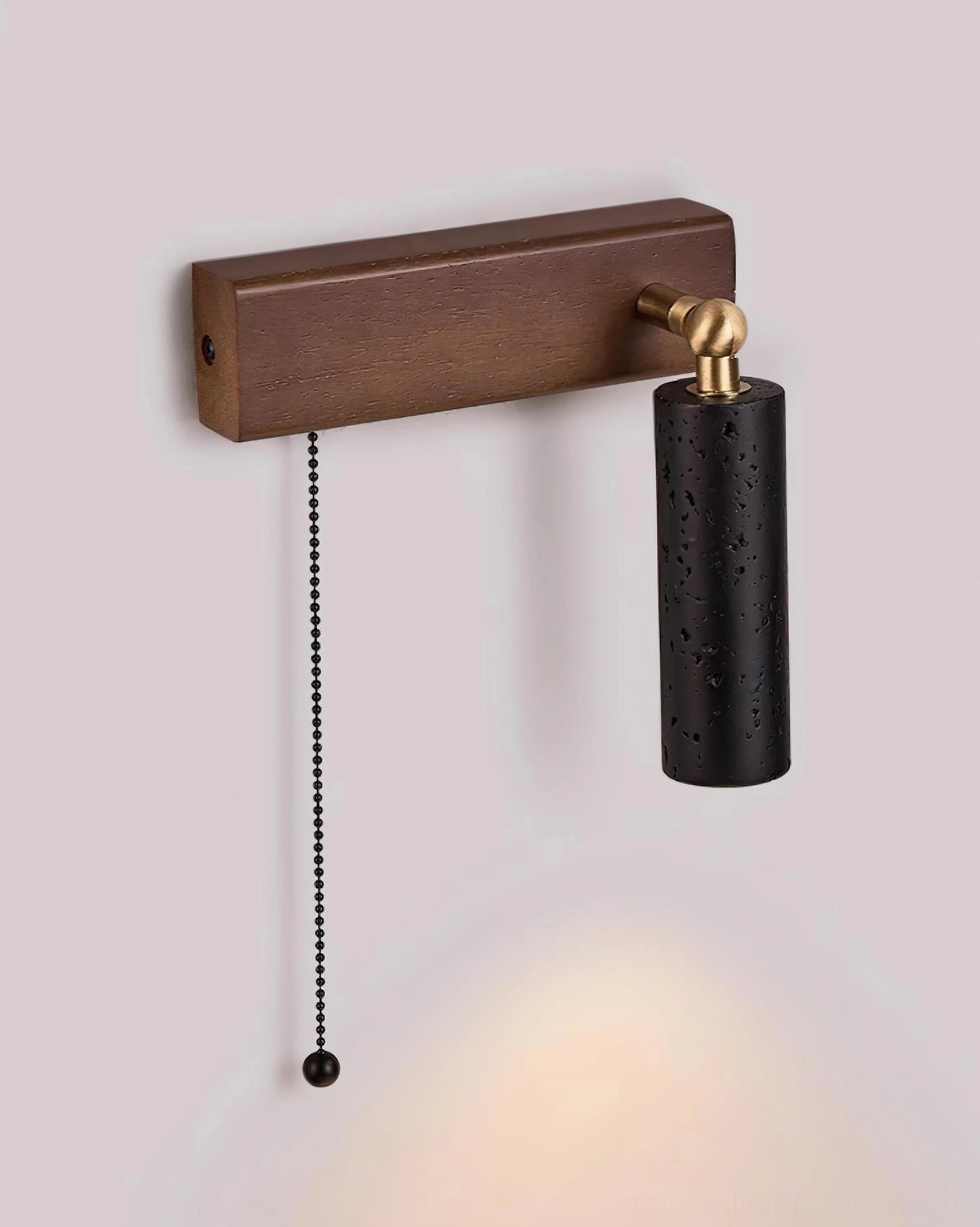 Travertine wall sconce with brass rotating joint and pull chain – hardwired minimalist lighting fixture