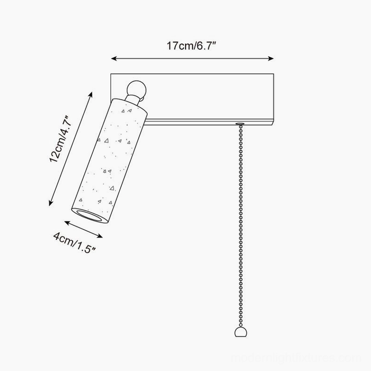 Technical dimension drawing showing travertine wall sconce measurements and design specifications