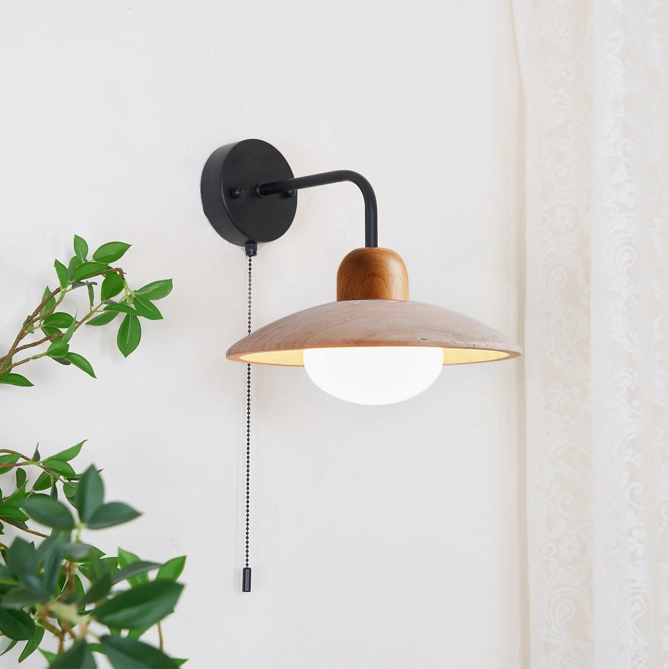 Travertine wall sconce complete product lifestyle showing design versatility and quality construction