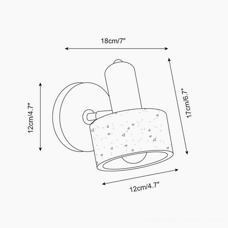 Technical orthographic drawing of Model A travertine wall sconce with dimension specifications