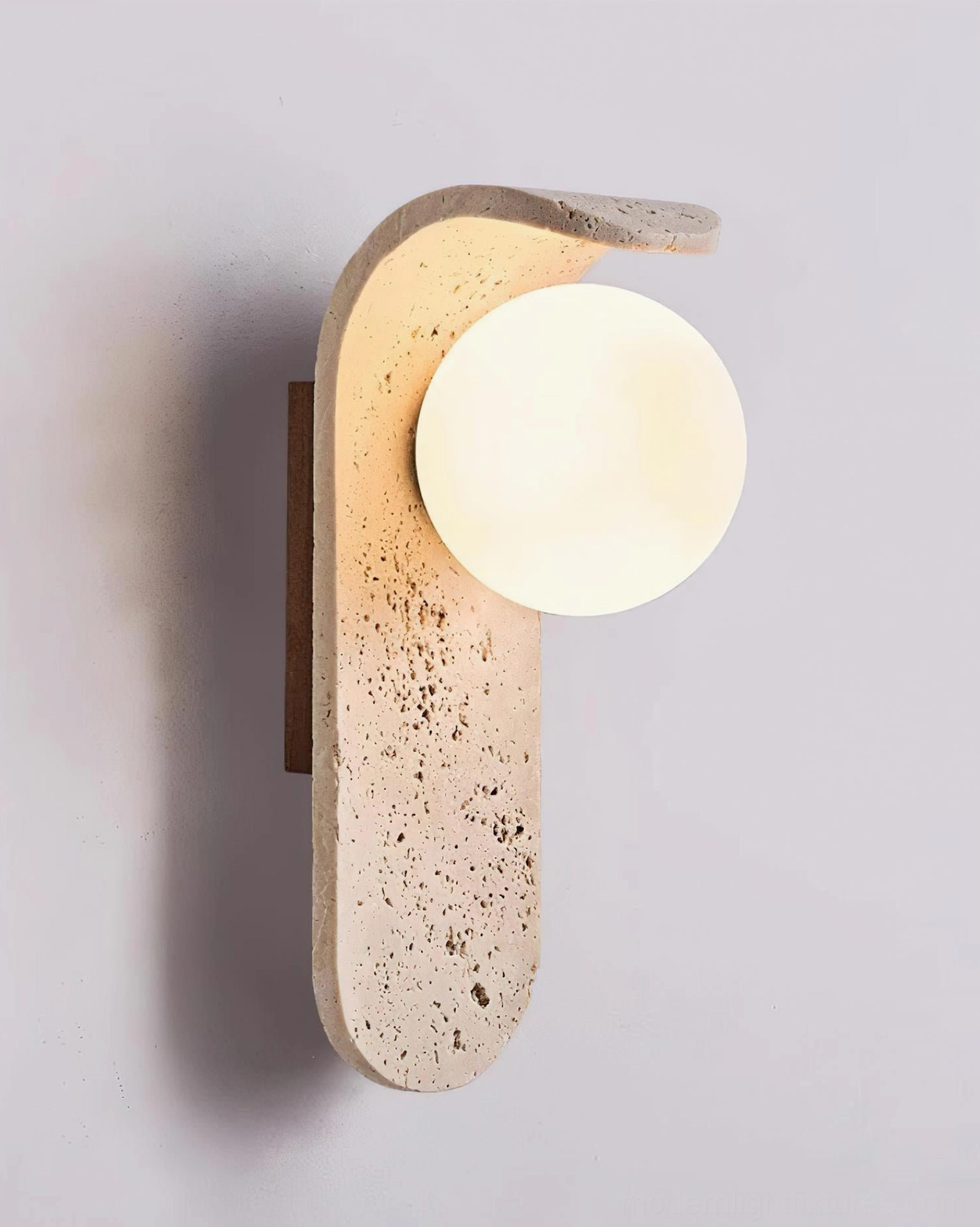 Travertine wall sconce studio photography - premium lighting fixture with frosted glass