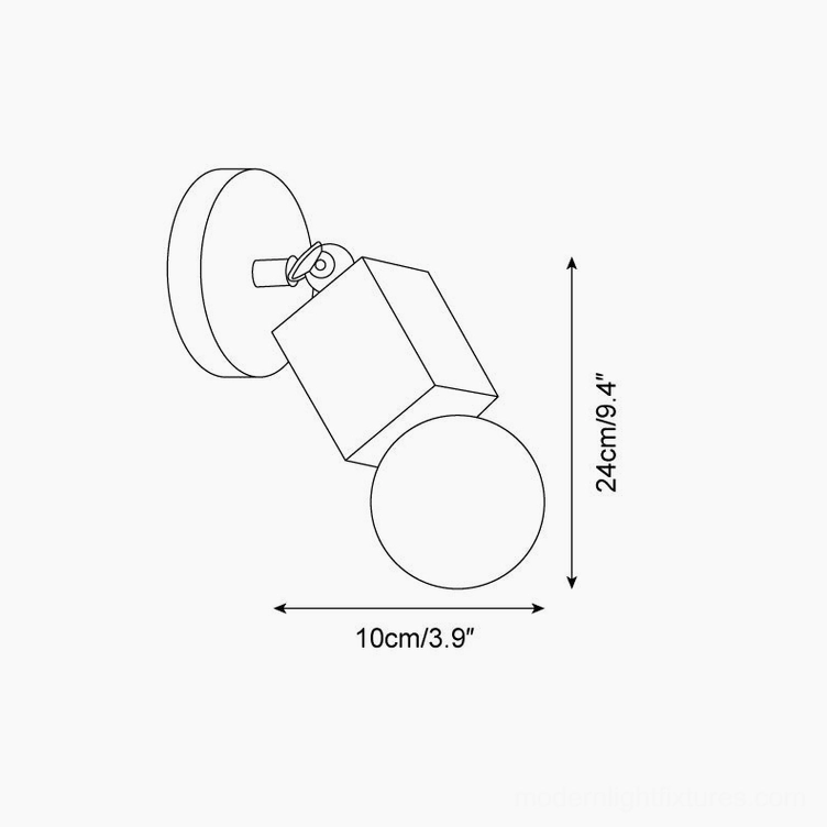 Technical specification diagram of travertine wall sconce with dimension measurements 24cm height 10cm width
