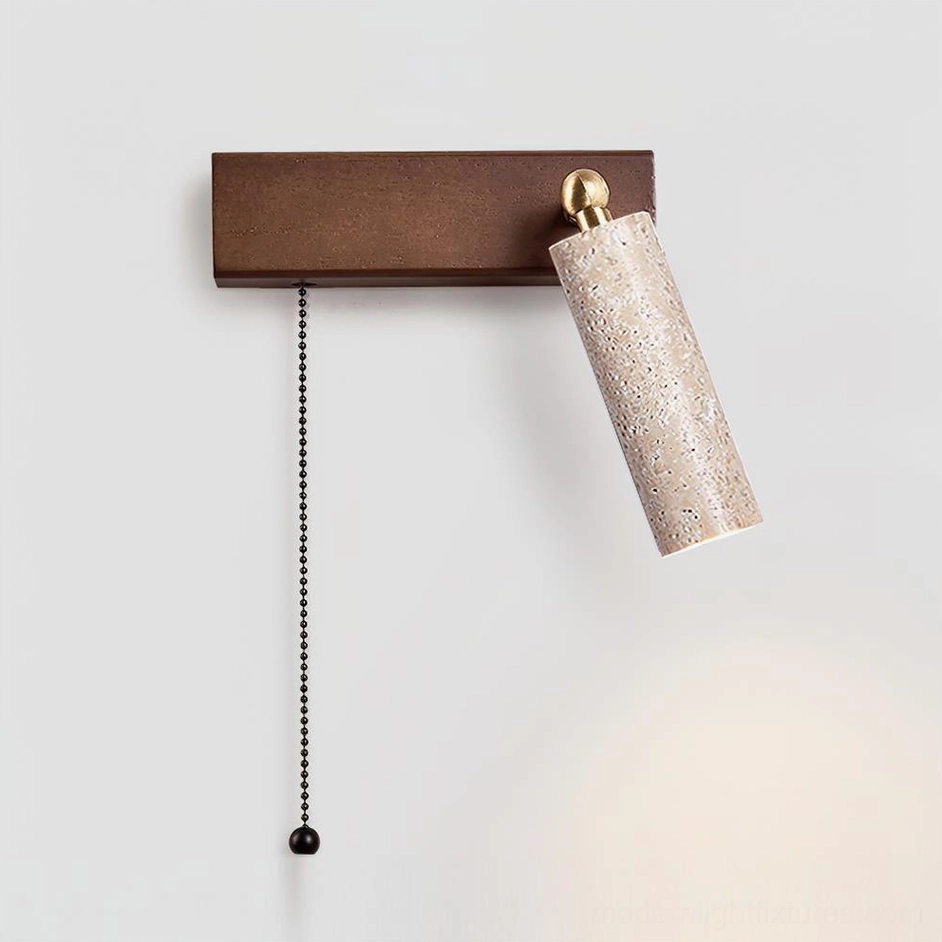 Travertine wall sconce in walnut and beige color combination – warm Japandi minimalist lighting design