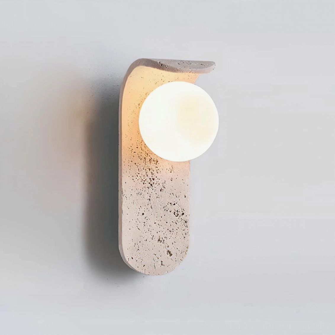 Travertine wall sconces in residential hallway stairwell - minimalist pathway accent lighting