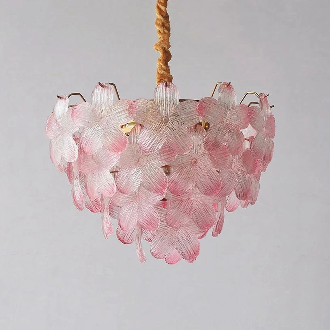 Treviso floral glass chandelier in blue, large size 12-bulb botanical petal design