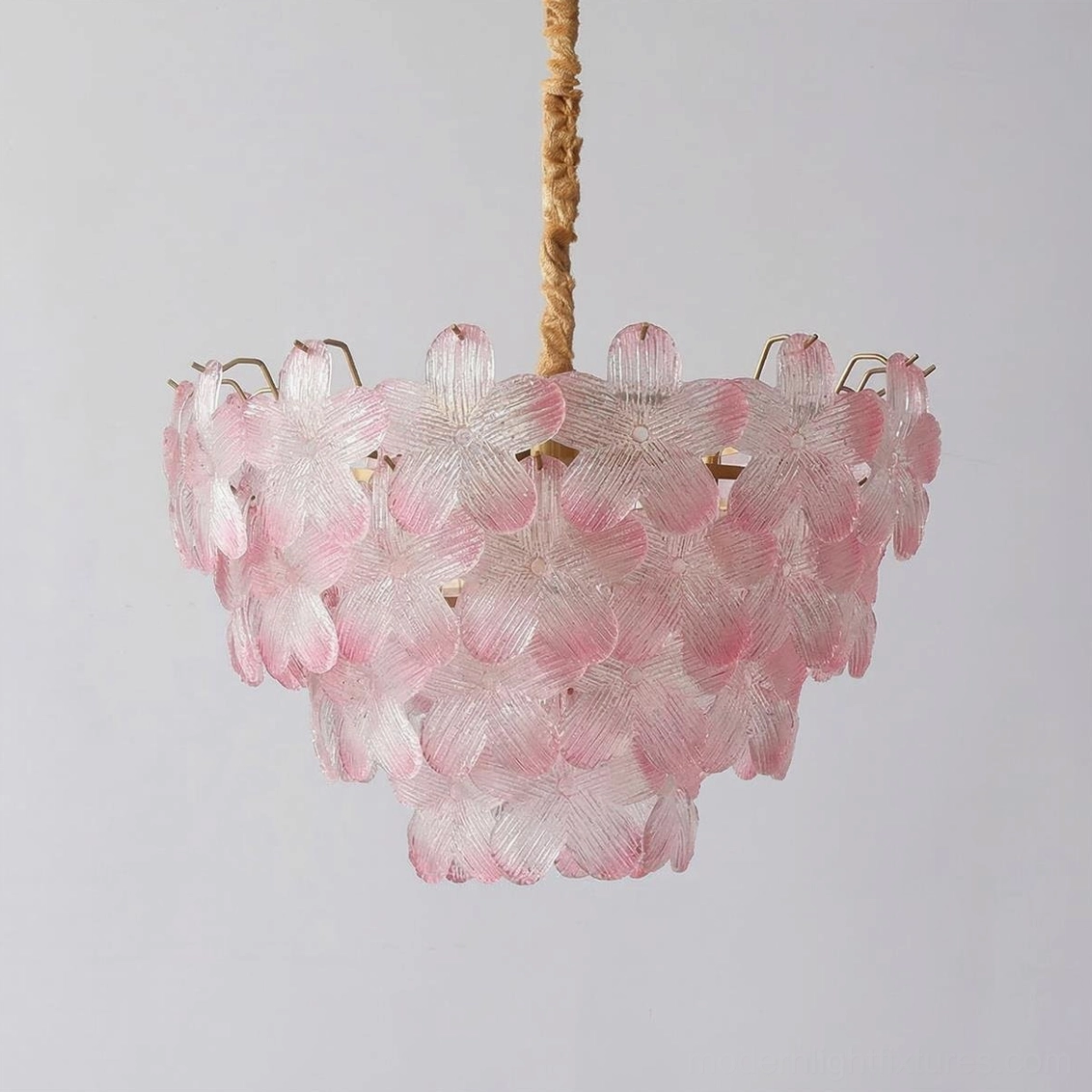 Treviso floral glass chandelier in blush pink, medium size 9-bulb botanical fixture