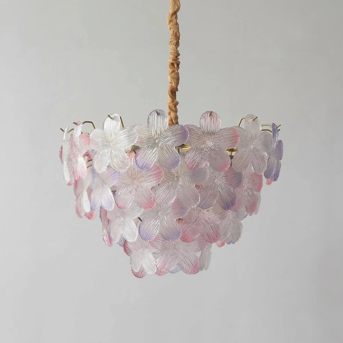 Treviso floral glass chandelier medium size, mixed pink blue clear petal design