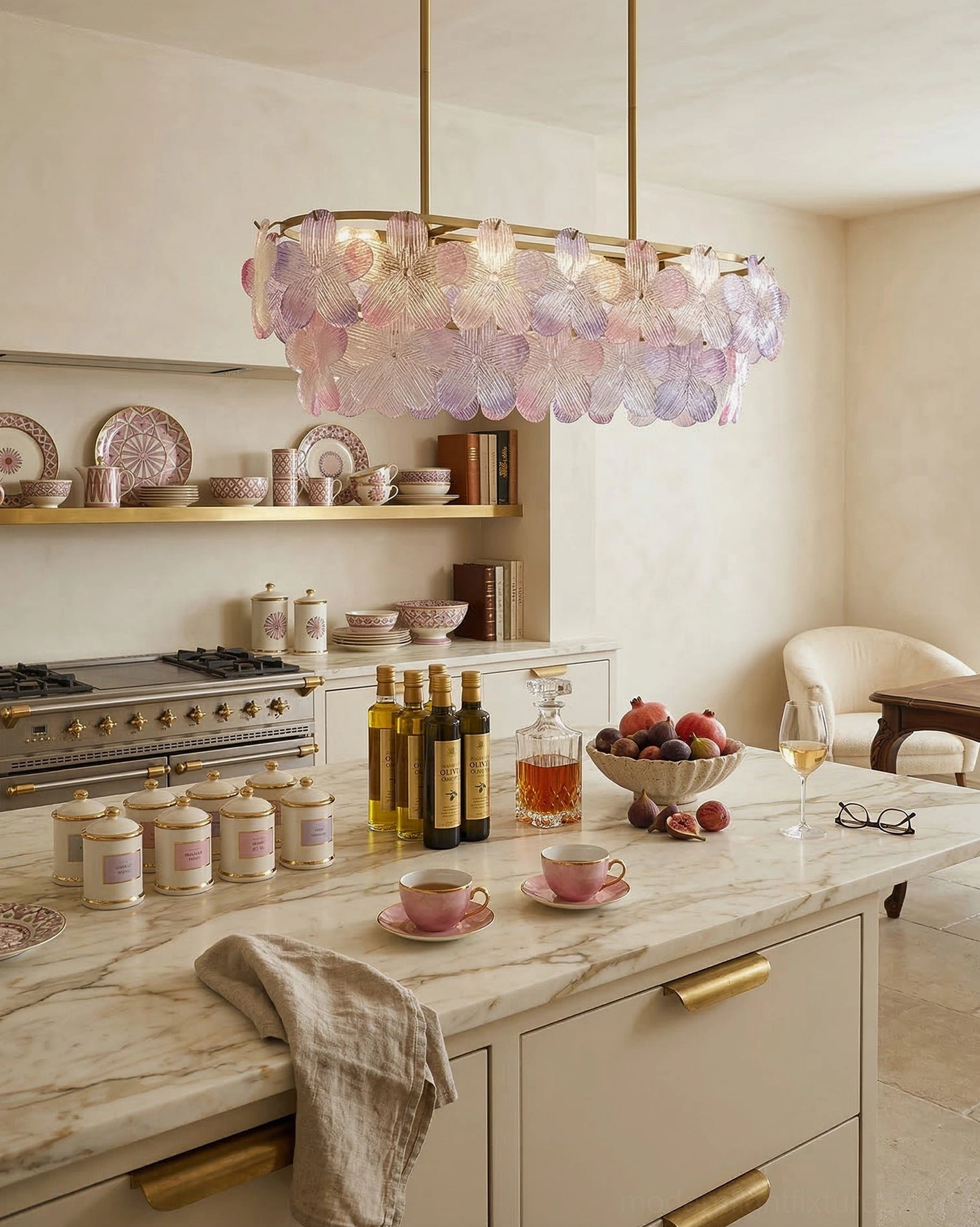 Treviso floral glass chandelier size comparison, medium and large models side by side