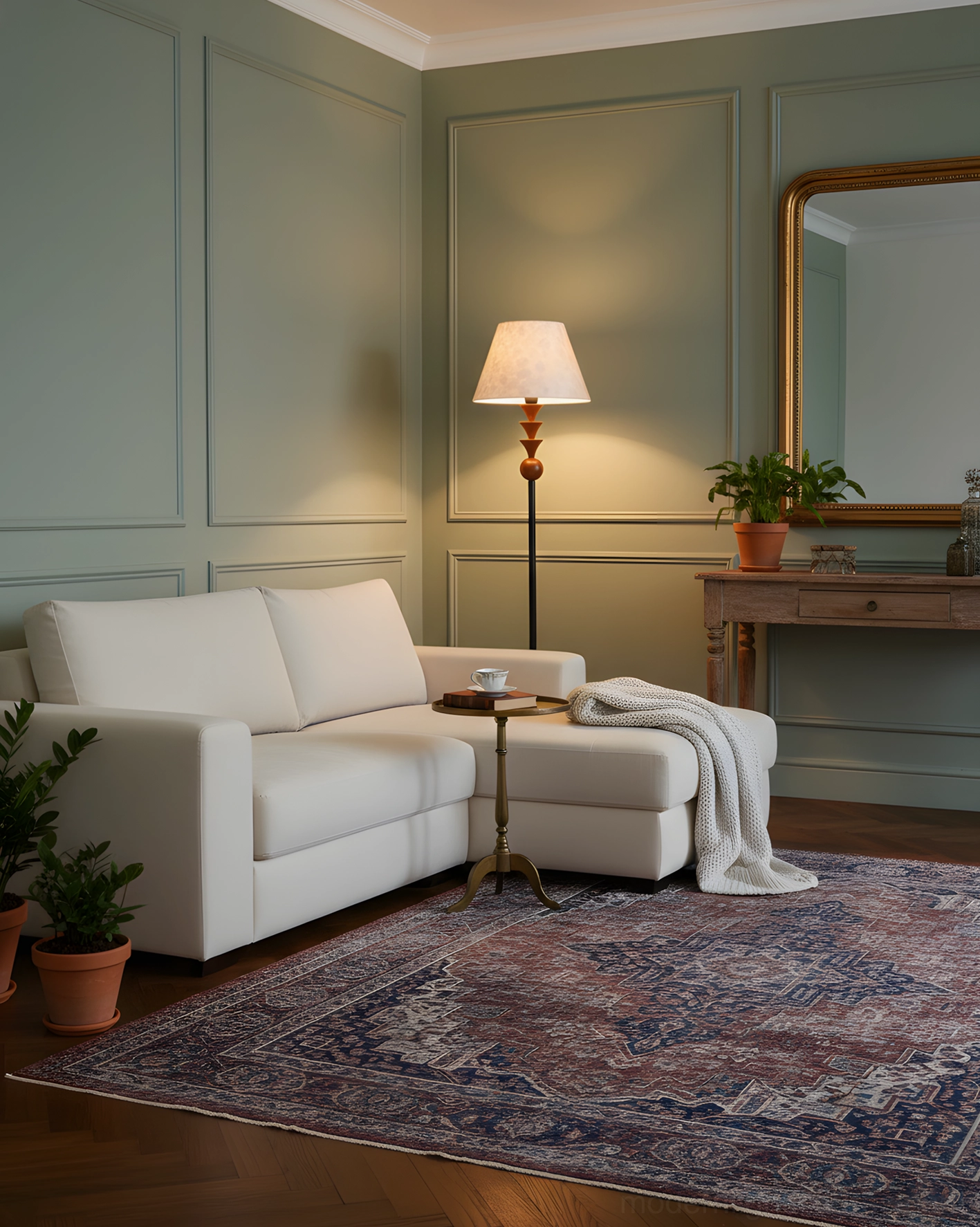 Triad Peak modern floor lamp full height view showcasing sculptural geometric design and proportions