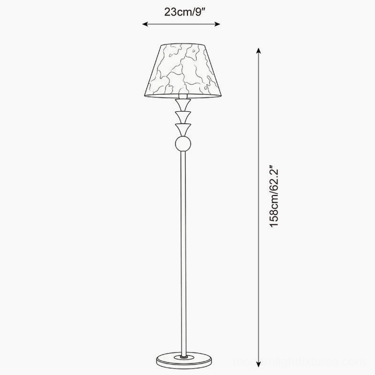 Triad Peak floor lamp technical schematic and dimensions - 158cm height, 23cm shade width