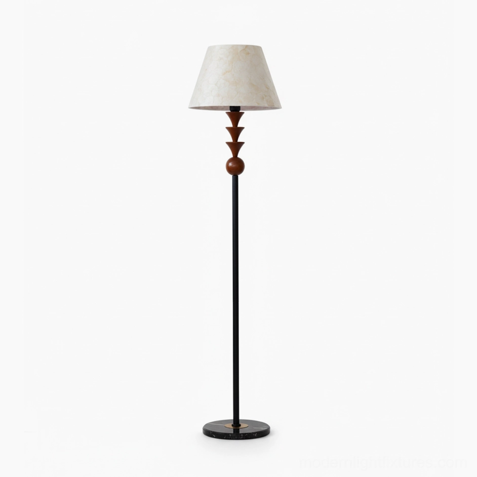 Triad Peak floor lamp in walnut and white color option with EU, UK, AU, and US plug variants