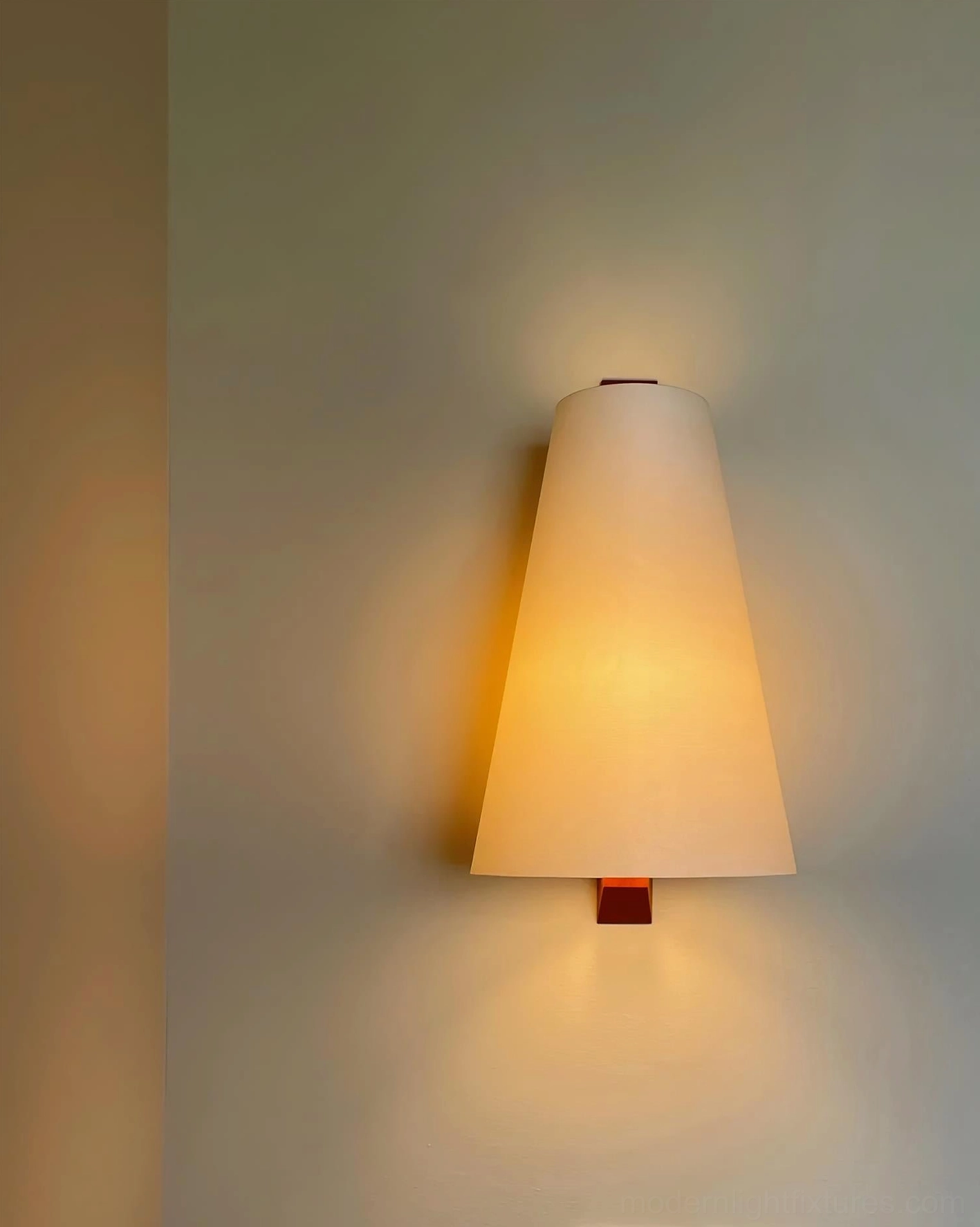 Trianora geometric wall sconce modern minimalist design with natural walnut wood base and white acrylic shade