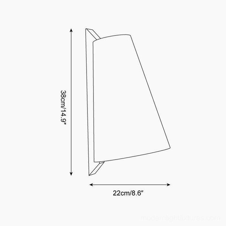 Trianora wall sconce technical dimension diagram showing 38cm height and 22cm width specifications