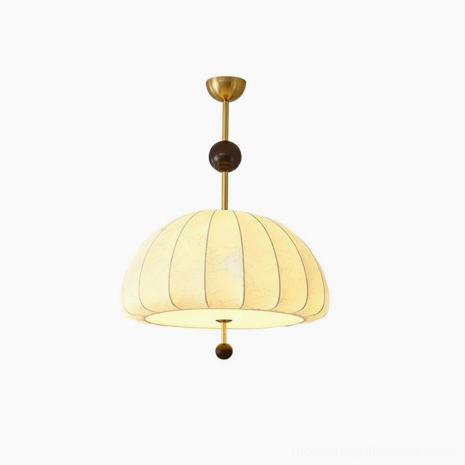Trigg fabric dome pendant light with gold hardware and white finish installed in contemporary home lighting design