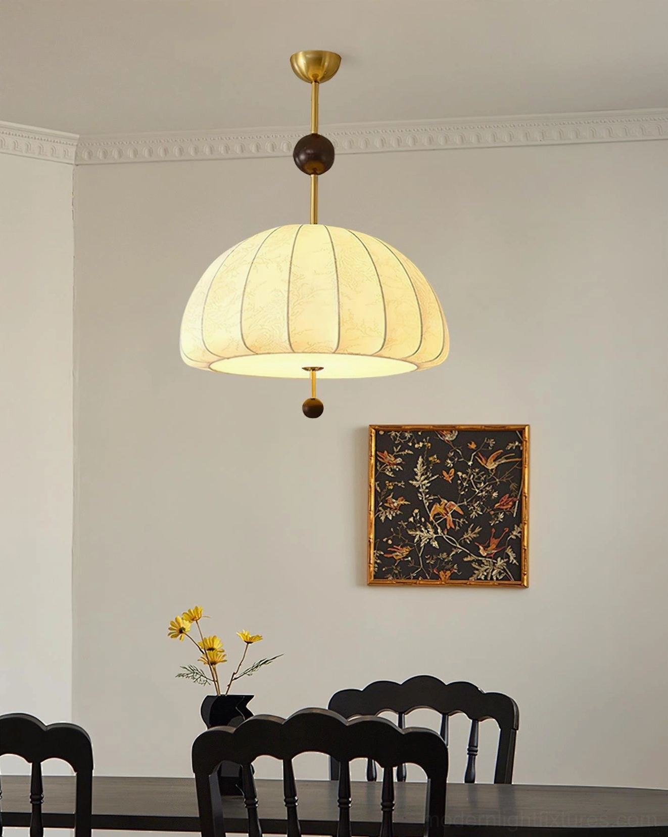 Trigg fabric dome pendant light size comparison small medium large diameter options hanging installation view