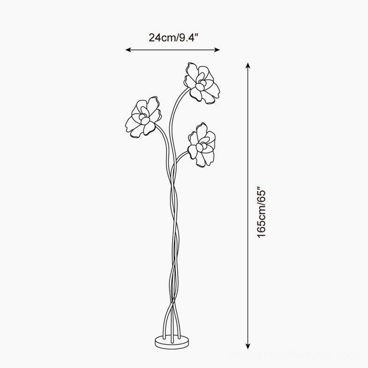 Triluna floor lamp technical line drawing showing dimensions 165cm height by 24cm width