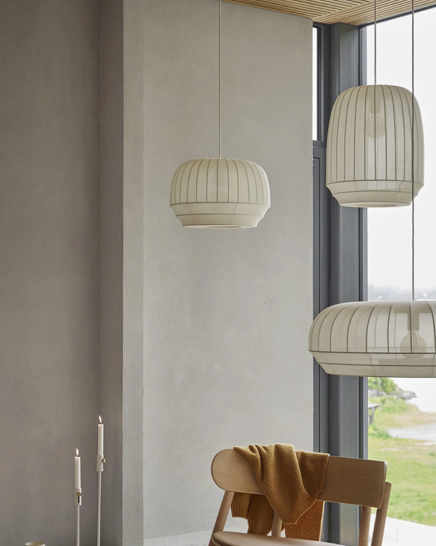 Three fabric pendant lights by window - Nordic style hanging lamps home decor