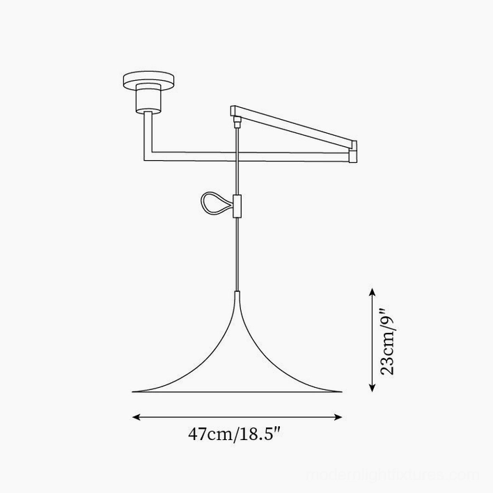 Trumpet pendant light technical drawing specifications 47cm diameter 23cm height