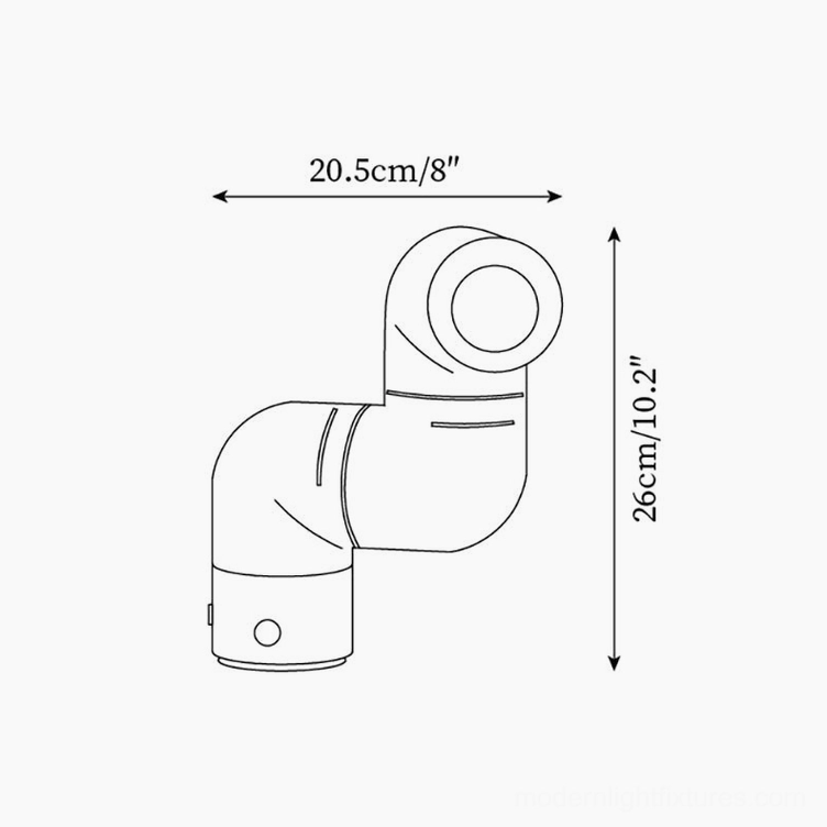 Tubular table lamp schematic diagram with dimensions marked 20.5cm width 26cm height