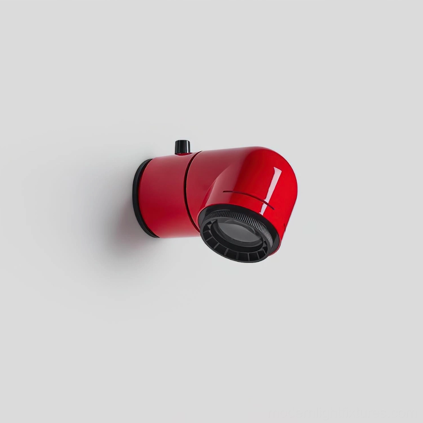Tubular cylindrical wall fixture detail showing high-gloss lacquered finish and sleek proportions