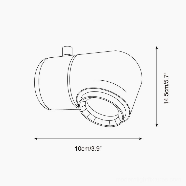 Tubular wall sconce technical dimension diagram showing width 10cm and height 14.5cm measurements