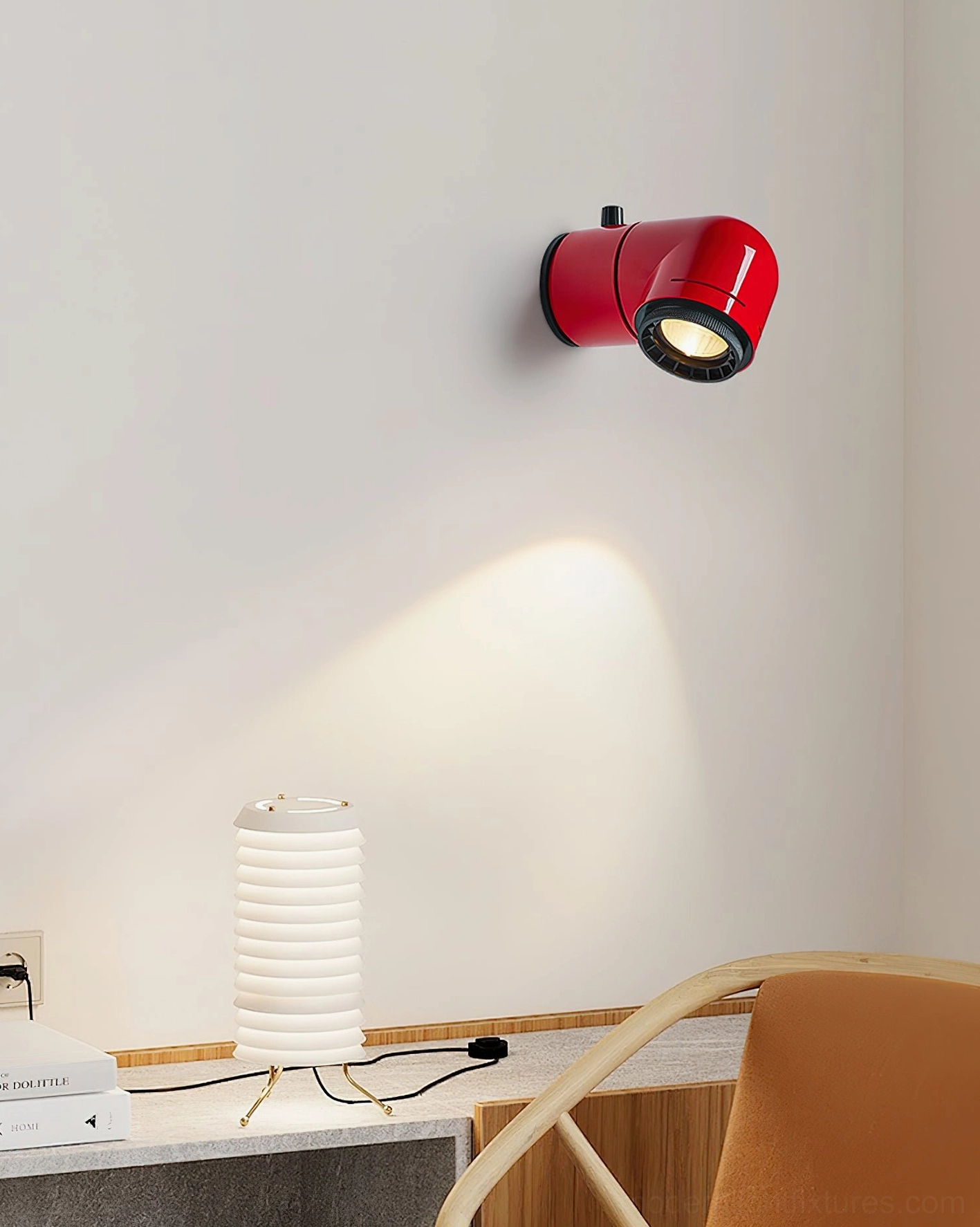 Tubular wall sconce mounted in contemporary home office with warm ambient lighting effect