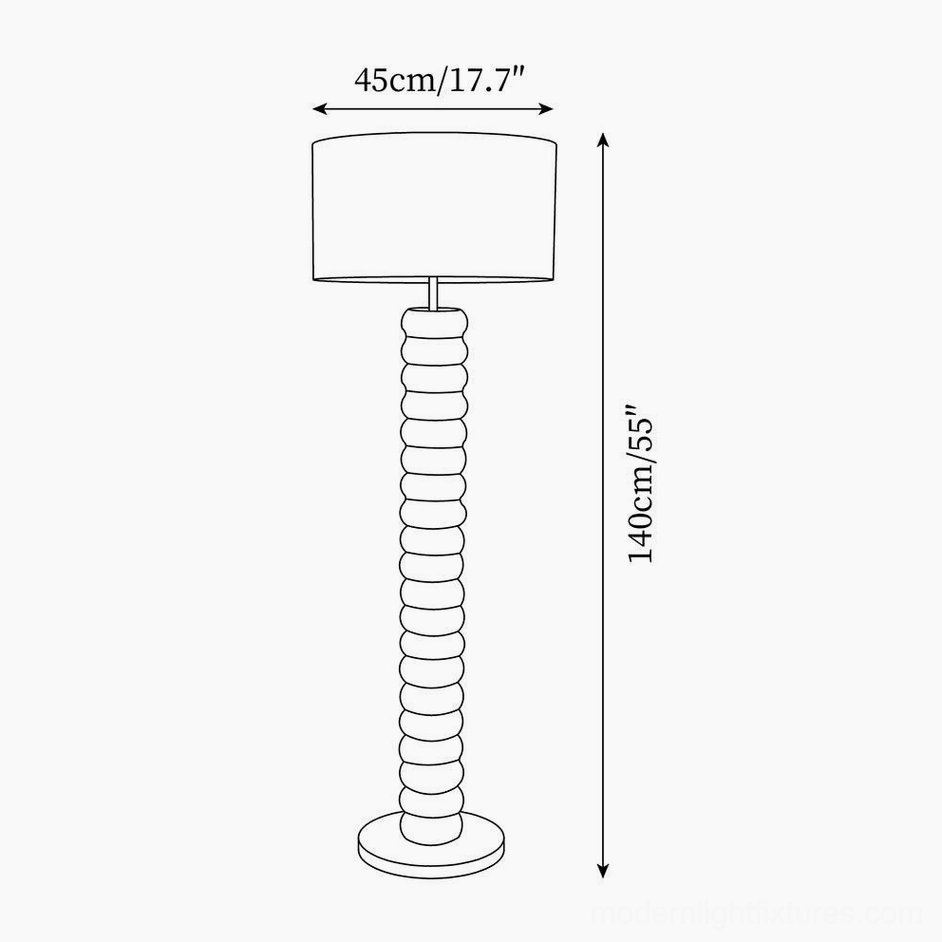 Technical dimensional schematic of Tula Twist floor lamp showing 45cm shade diameter and 140cm total height specifications
