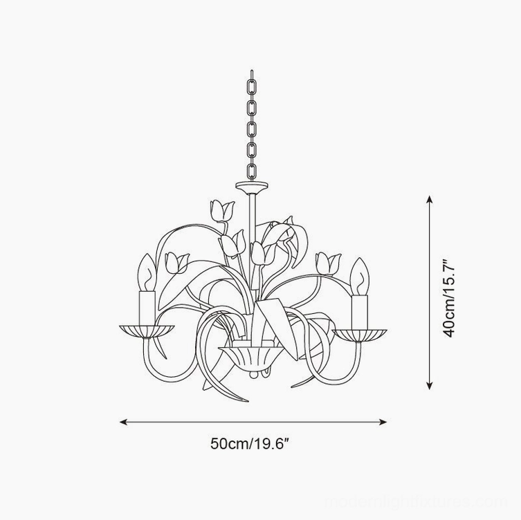 3-head tulip chandelier technical line drawing specifications 50cm diameter 40cm height