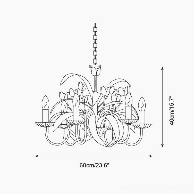 6-head tulip chandelier technical line drawing specifications 60cm diameter 40cm height larger size