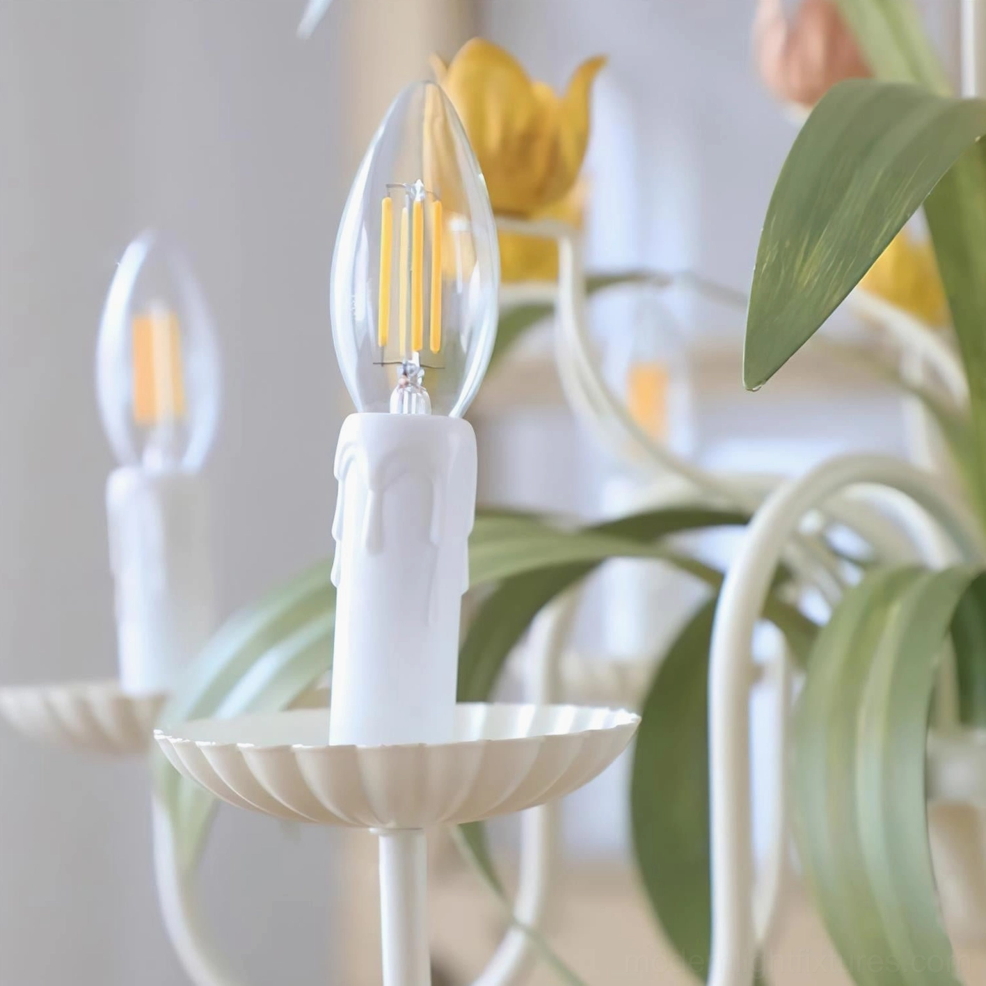 Tulip chandelier artistic sculptural lighting hand-painted botanical design accent piece
