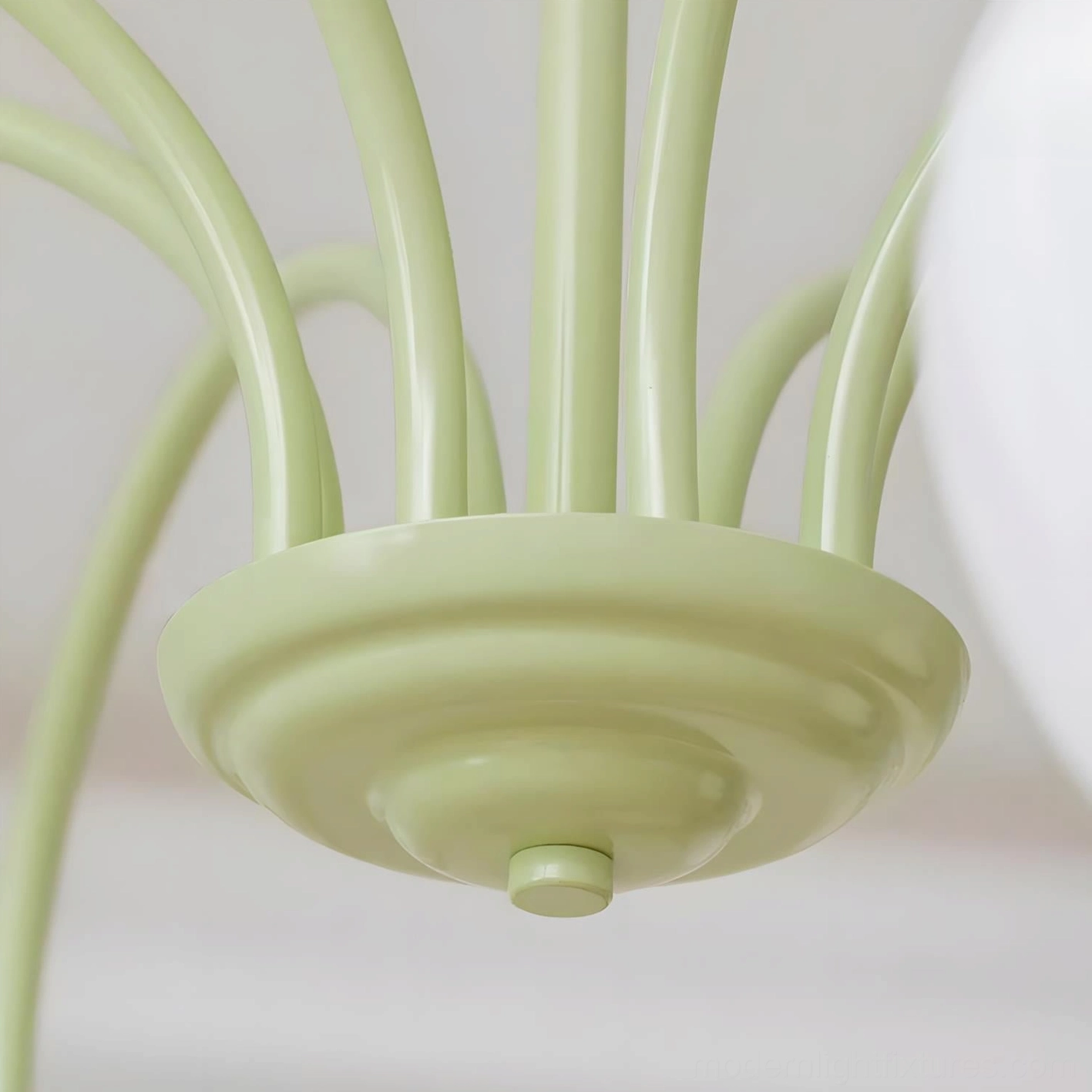 Tulip botanical chandelier three-quarter view highlighting arched arms and petal-shaped shades