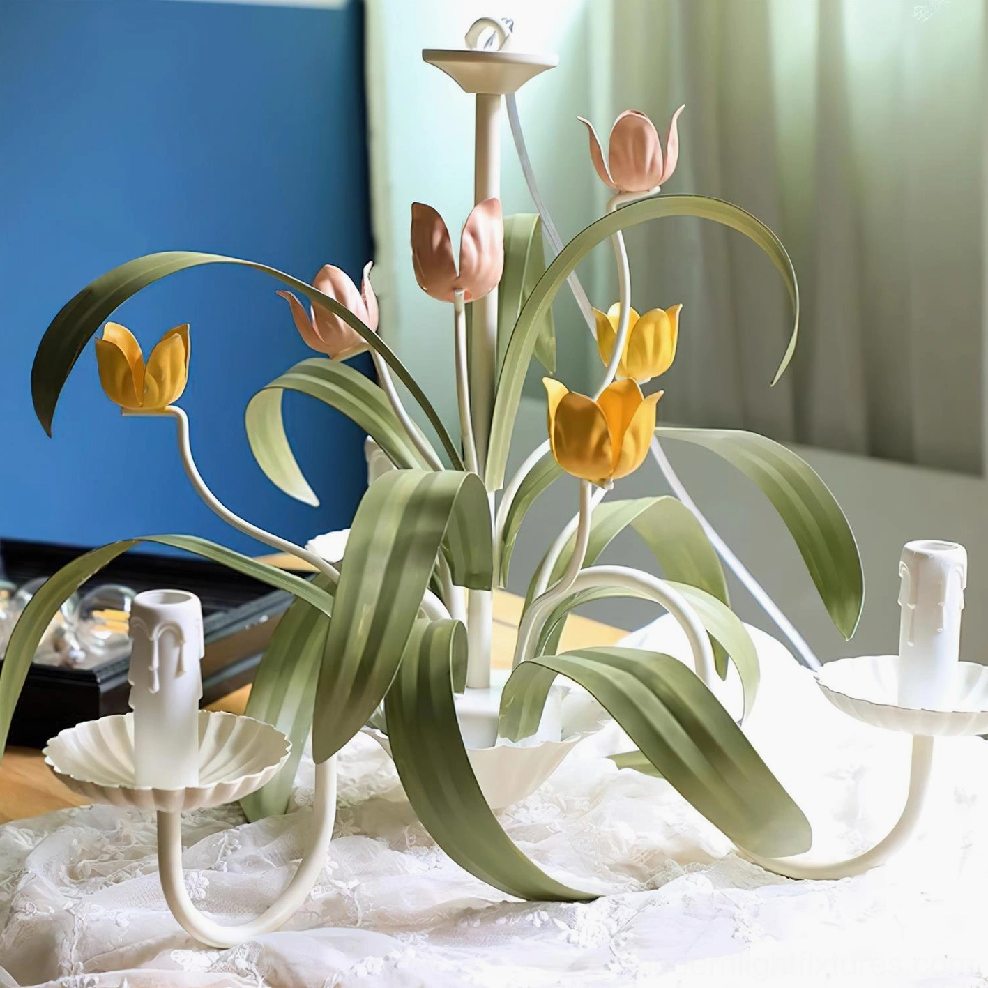 Tulip floral chandelier installation reference photo modern interior space